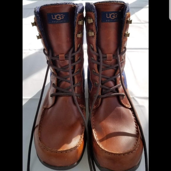 Ugg Wynton Brown Navy Waterproof Laceup Leather Boots 9.5 - Picture 8 of 8